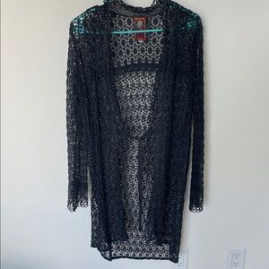 Johnny Was Dark Gray Long Lace Cardigan With Tie Front